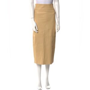 Brunello Cucinelli Leather Midi Skirt Camel/Sand Beige, IT 42 US 6